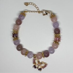 Purple Amethyst, Magascar Rose Quartz and Purple Rose Quartz Crystal Bracelet